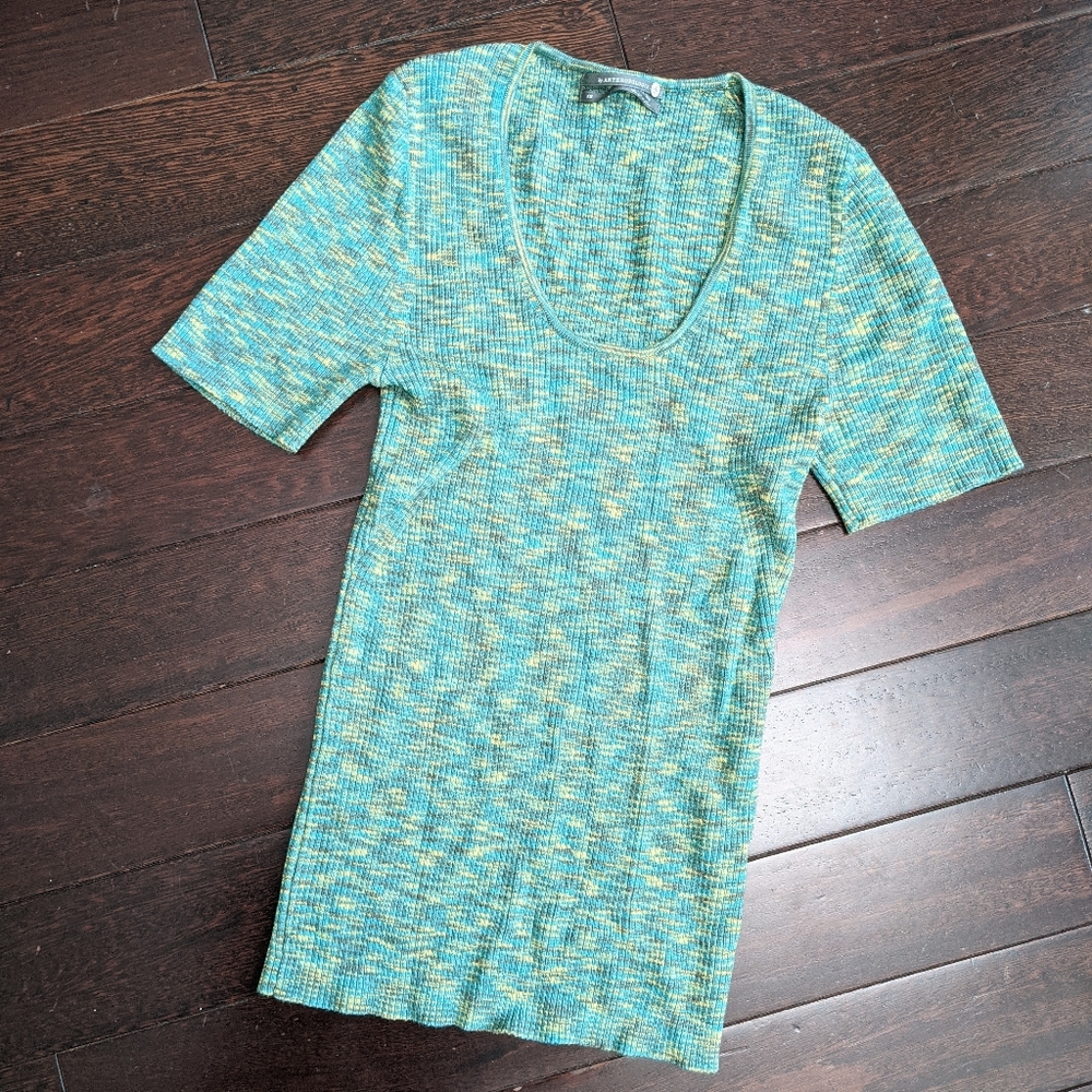 Anthropologie Zuzu Space-Dyed Green Sweater Tee - Picture 5 of 9